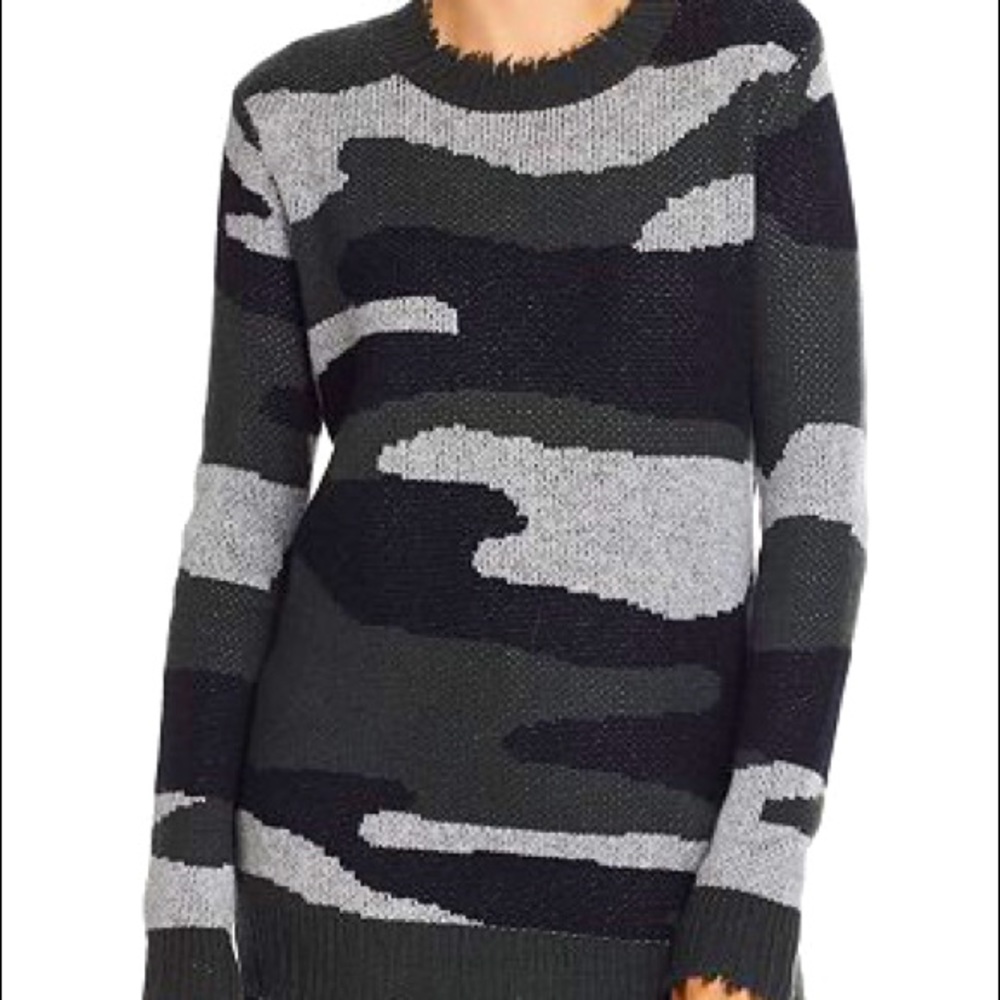Aqua Camo Jacquard Cashmere Crewneck Sweater